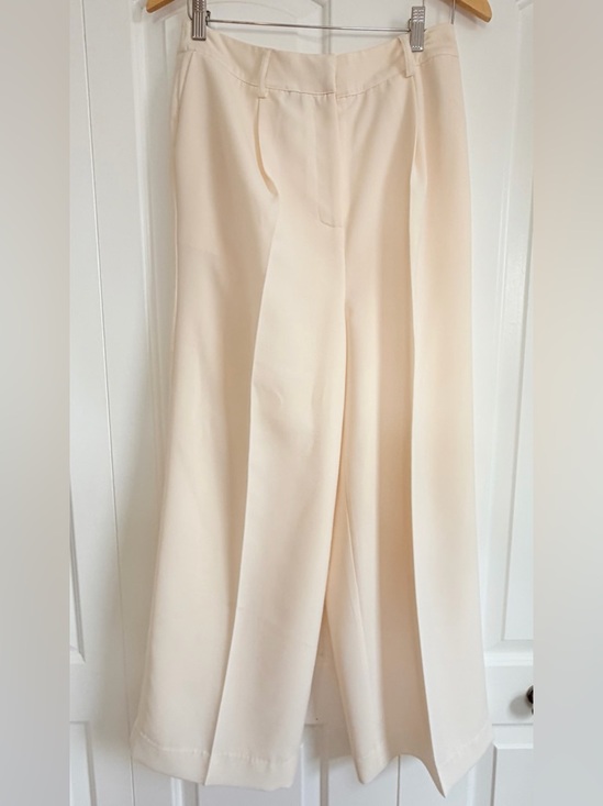 Christian Lacroix Pants - Christian Lacroix Cream Wide Leg Trouser Women M High Rise Elastic Waist Pants
